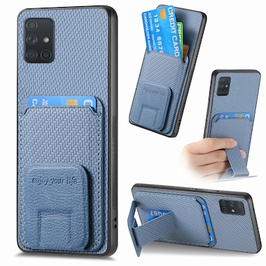 Case Cover For Samsung Galaxy  A51 5G Carbon Fiber Card Bag Fold Stand Phone Case(Blue)