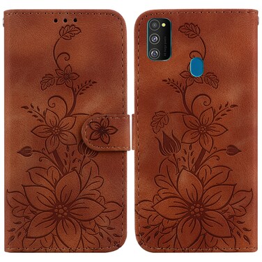 Case Cover For Samsung Galaxy M30s / M21 Lily Embossed Leather Phone Case(Brown)