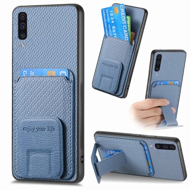 Case Cover For Samsung Galaxy A70 / A70s Carbon Fiber Card Bag Fold Stand Phone Case(Blue)