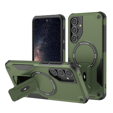 Case Cover For Samsung Galaxy A16 4G / 5G Armor MagSafe Holder PC Hybrid TPU Phone Case(Army Green)