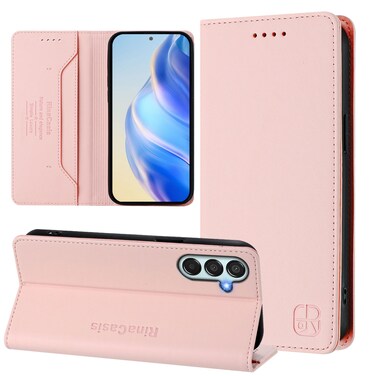 Case Cover For Samsung Galaxy M15 / F15 5G Global RC01 Dual-Folded Magnetic Suction RFID Leather Phone Case(Pink)