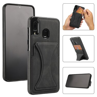 Case Cover For Samsung Galaxy A30 Ultra-thin Shockproof Protective Case with Holder &amp; Metal Magnetic Function(Black)