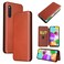 Case Cover For Samsung Galaxy A41(JP Version) Carbon Fiber Texture Horizontal Flip TPU + PC + PU Leather Case with Rope &amp; Card Slot(Brown)