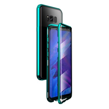 Case Cover For Samsung Galaxy S8 Magnetic Metal Frame Double-sided Tempered Glass Case(Green)