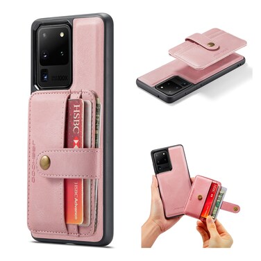 Case Cover For Samsung Galaxy S20 JEEHOOD RFID Blocking Anti-Theft Magnetic PU + TPU Phone Case with Card Slot(Pink)