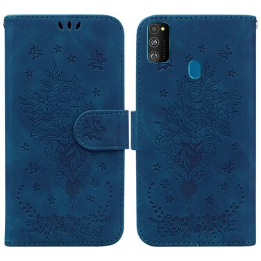 Case Cover For Samsung Galaxy M30s / M21 Butterfly Rose Embossed Leather Phone Case(Blue)