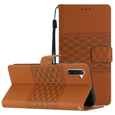 Case Cover For Samsung Galaxy Note10 Diamond Embossed Skin Feel Leather Phone Case with Lanyard(Brown)