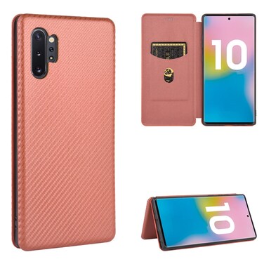 Case Cover For Samsung Galaxy Note10 Plus Carbon Fiber Texture Horizontal Flip TPU + PC + PU Leather Case with Card Slot(Brown)