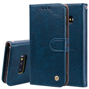 Case Cover Business Style Oil Wax Texture Horizontal Flip Leather Case for Galaxy S10 E, with Holder &amp; Card Slots &amp; Wallet (Blue)