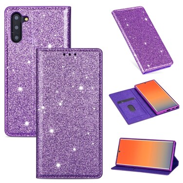 Case Cover For Samsung Galaxy Note 10 Ultrathin Glitter Magnetic Horizontal Flip Leather Case with Holder &amp; Card Slots(Purple)