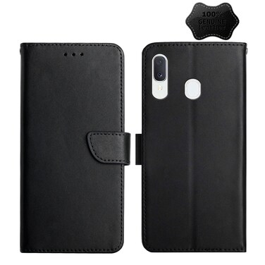 Case Cover For Samsung Galaxy A40 Genuine Leather Fingerprint-proof Horizontal Flip Phone Case(Black)