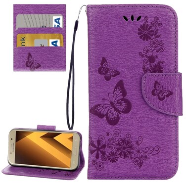 Case Cover For Galaxy A5 (2017) / A520 Butterflies Embossing Horizontal Flip Leather Case with Holder &amp; Card Slots &amp; Wallet &amp; Lanyard (Purple)