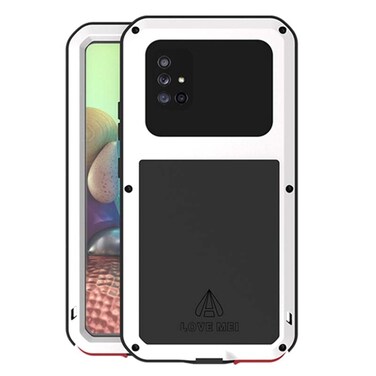 Case Cover For Samsung Galaxy A71 5G LOVE MEI Metal Shockproof Waterproof Dustproof Protective Case with Glass(White)
