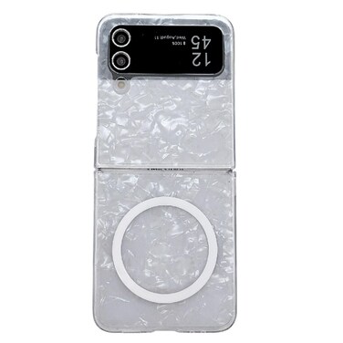 Case Cover  For Samsung Galaxy Z Flip4 Pearlescent Shell Texture MagSafe Phone Case(White)