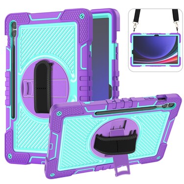 Case Cover  For Samsung Galaxy Tab S9+ 360 Degree Rotation PC Contrast Silicone Tablet Case(Purple + Mint Green)