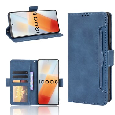 Case Cover For vivo iQOO 8 Skin Feel Calf Pattern Horizontal Flip Leather Phone Case with Holder &amp; Card Slots &amp; Photo Frame(Blue)