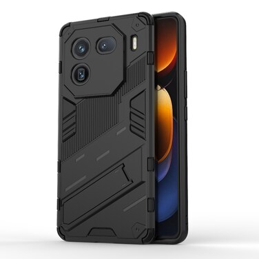 Case Cover For vivo iQOO 12 5G Punk Armor 2 in 1 PC + TPU Phone Case with Holder(Black)