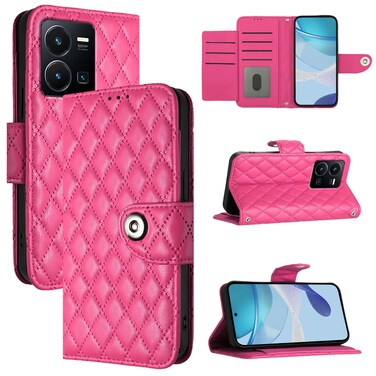Case Cover For vivo Y77 / Y77e Rhombic Texture Flip Leather Phone Case with Lanyard(Rose Red)