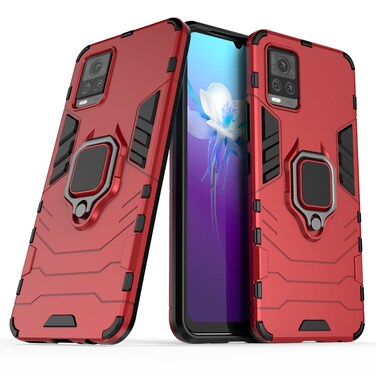 Case Cover For vivo V20 PC + TPU Shockproof Protective Case with Magnetic Ring Holder(Red)