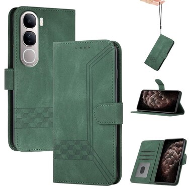 Case Cover For vivo Y300 / vivo V40 Lite 4G / 5G IDN Cubic Skin Feel Flip Leather Phone Case(Green)