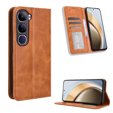 Case Cover For vivo V40 Lite 4G / 5G IDN Magnetic Buckle Retro Texture Leather Phone Case(Brown)