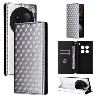 Case Cover For vivo X100 Ultra 5G Cubic Grid Texture Flip Leather Phone Case(Silver)