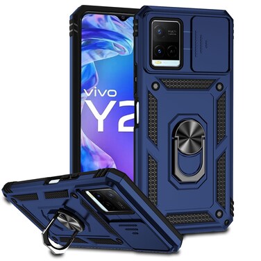 Case Cover For vivo Y21 Sliding Camshield Holder Phone Case(Blue)