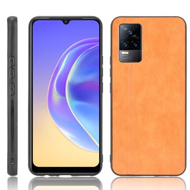 Case Cover For vivo V21e Shockproof Sewing Cow Skin Texture PC + PU + TPU Case(Orange)