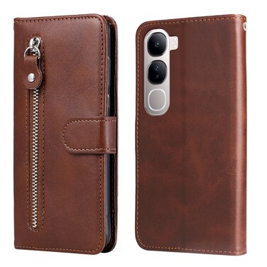 Case Cover For vivo V40 Lite 4G / 5G IDN Fashion Calf Texture Zipper Leather Phone Case(Brown)