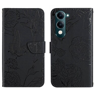 Case Cover For vivo Y04 4G / Y29s 5G HT03 Skin Feel Butterfly Embossed Flip Leather Phone Case(Black)