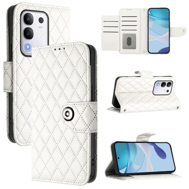 Case Cover For vivo Y29 4G Global Rhombic Texture Flip Leather Phone Case with Lanyard(White)
