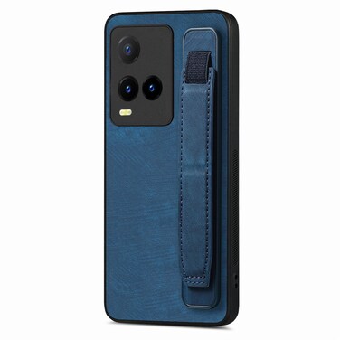 Case Cover For vivo Y21s Retro Wristband Holder Leather Back Phone Case(Blue)