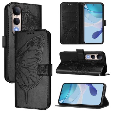 Case Cover For vivo V50 Lite 5G Embossed Butterfly Leather Phone Case(Black)