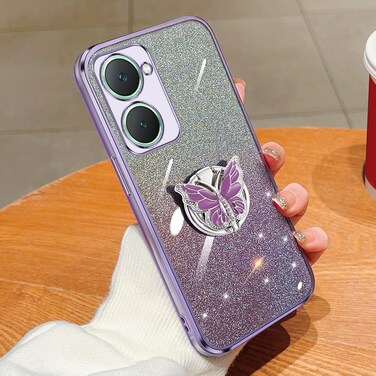 Case Cover For vivo Y18 Plated Gradient Glitter Butterfly Holder TPU Phone Case(Purple)