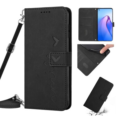 Case Cover For Realme C30 4G Skin Feel Heart Pattern Leather Phone Case with Lanyard(Black)
