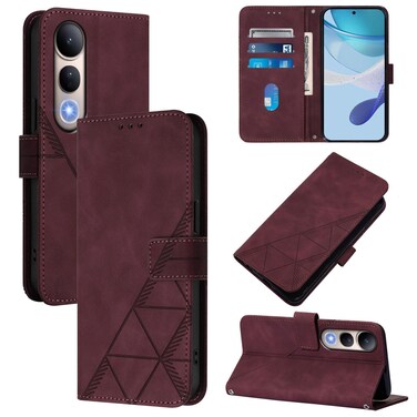 Case Cover For vivo V50 Lite 5G Crossbody 3D Embossed Flip Leather Phone Case(Wine Red)