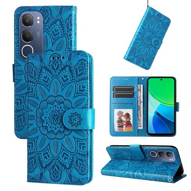 Case Cover For vivo Y19s Embossed Sunflower Leather Phone Case(Blue)