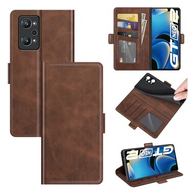 Case Cover For OPPO Realme GT Neo2 Dual-side Magnetic Buckle Horizontal Flip Leather Case with Holder &amp; Card Slots &amp; Wallet(Brown)