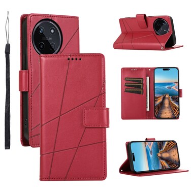 Case Cover For Realme 11 4G PU Genuine Leather Texture Embossed Line Phone Case(Red)