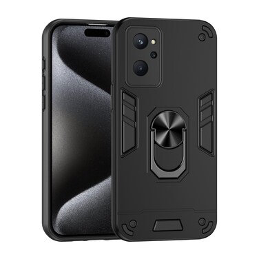 Case Cover For Realme 9i Shockproof Metal Ring Holder Phone Case(Black)