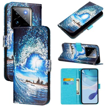 Case Cover For Realme GT7 Pro Colored Drawing Pattern Plain Weave Leather Phone Case(Waves And Sun)