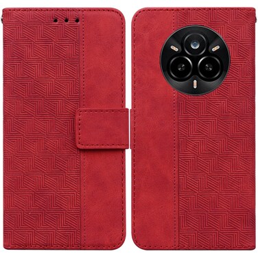 Case Cover For Realme 14 Pro Geometric Embossed Leather Phone Case(Red)