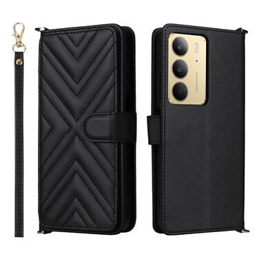 Case Cover For Realme 14x 5G / C75 4G / V60 Pro 5G Multifunctional 6-Card Slots Leather Phone Case with Wrist Strap(Black)