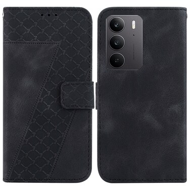 Case Cover For Realme C75 Seven-shaped Embossed Leather Phone Case(Black)