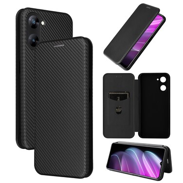 Case Cover For Realme V30 / V30T Carbon Fiber Texture Flip Leather Phone Case(Black)