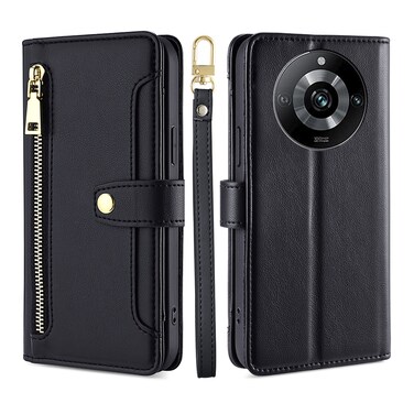 Case Cover For Realme 11 Pro / 11 Pro+ 5G Sheep Texture Cross-body Zipper Wallet Leather Phone Case(Black)