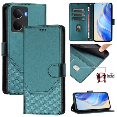 Case Cover For Realme P3 5G Honeycomb Embossing RFID Leather Phone Case(Peacock Green)