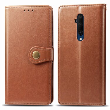 Case Cover For One Plus 7T Pro Retro Solid Color Leather Buckle Phone Case with Lanyard &amp; Photo Frame &amp; Card Slot &amp; Wallet &amp; Stand Function(Brown)