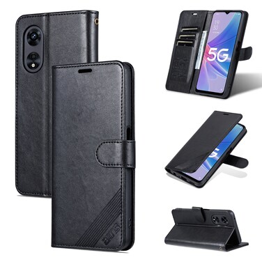 Case Cover For OPPO A97 5G AZNS Sheepskin Texture Flip Leather Phone Case(Black)