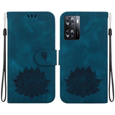 Case Cover For OPPO A77 5G / A77 4G / A77s / K10 5G Lotus Embossed Leather Phone Case(Dark Blue)